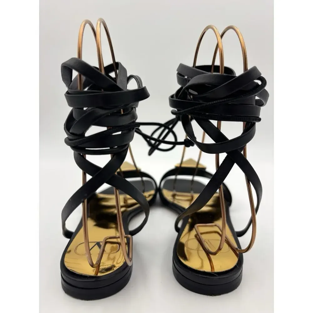Valentino One Stud Leather Gladiator Sandals Black Leather Size 35 5 Rockstud